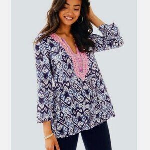 Lilly Pulitzer Renato Dinner Tunic Silk Beaded Top XXS Loose Oh My Cod